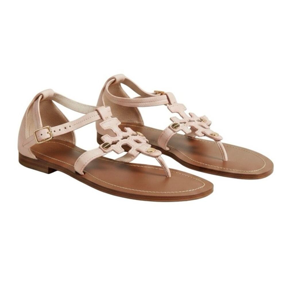 Tory Burch Phoebe Blush Leather Flat Thong Ankle Strap Sandals Sz 8 - Picture 3 of 16
